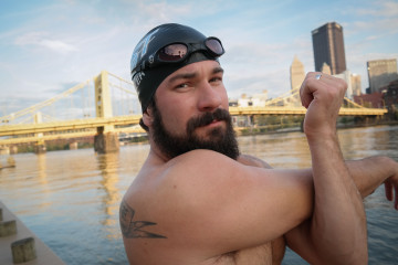 Darren Miller is an open-water marathon swimmer who regularly hits the Three Rivers for long-distance training swims. Photo: Lou Blouin