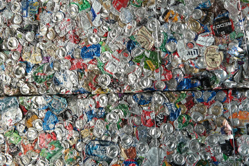 Aluminum is one of the highest value commodities in modern recycling systems. The compressed bails of aluminum cans at the recycling sorting facility in Pittsburgh weigh well over 1,000 pounds. Photo: Lou Blouin