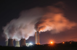 A power plant at night.