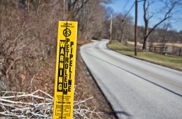 A sign marks the path of the Mariner East 1