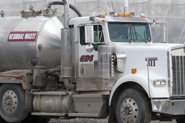 A truck delivers fracking wastewater