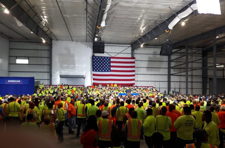 Workers gather to hear President Trump speak
