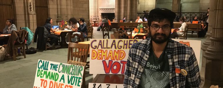 Prem Rajgopal at Pitt divestment protest