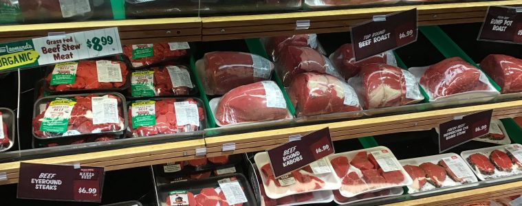 meat case in grocery store