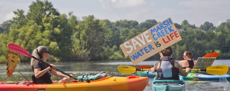 Protestors at Marsh Creek Lake