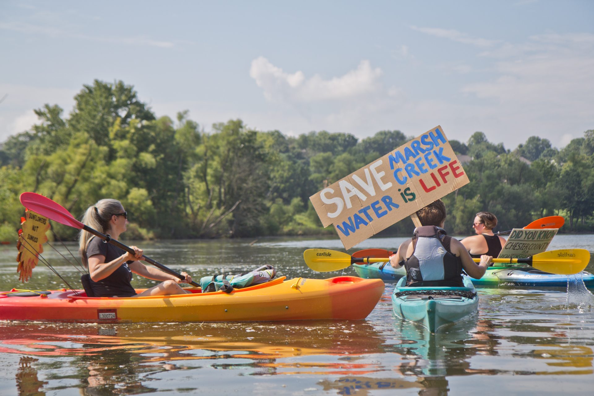 Protestors at Marsh Creek Lake