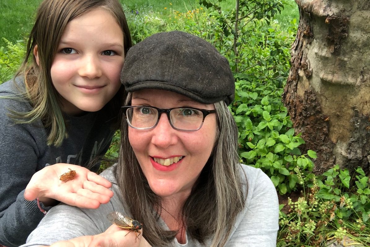 Kathryn Reilly and her daughter Madeline live in Crofton, Maryland where cicadas have emerged in large numbers. They are currently ranked 7th on the Cicada Safari leaderboard. Photo: Kathryn Reilly