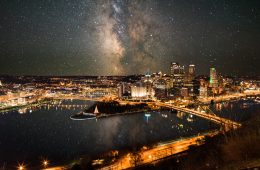 Pittsburgh skyline with the Milky Way