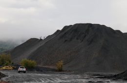 The peak of a 150-foot tall coal waste pile