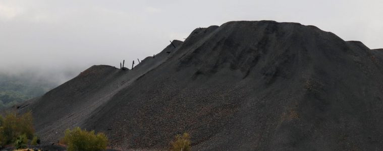 The peak of a 150-foot tall coal waste pile