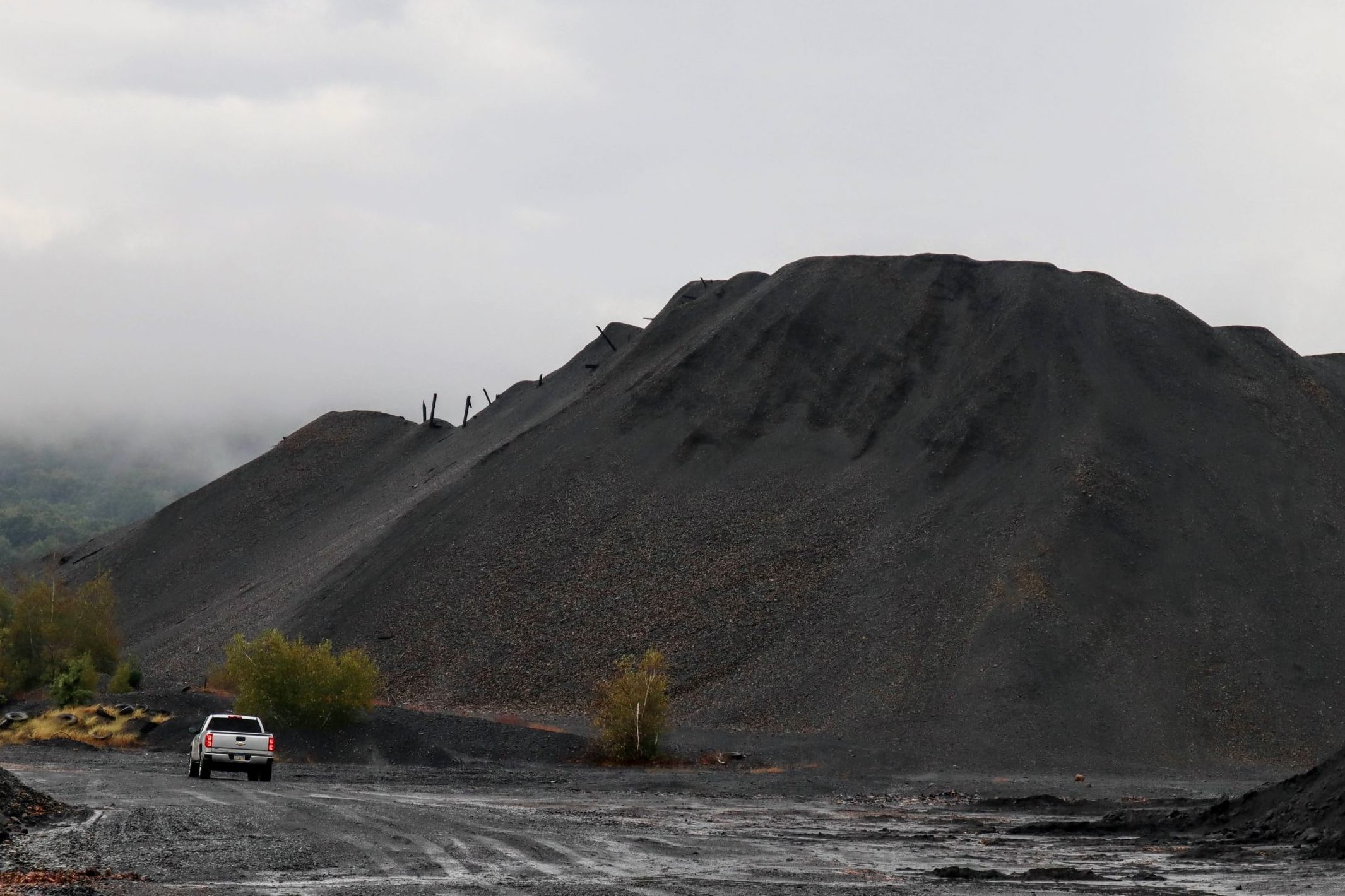 The peak of a 150-foot tall coal waste pile