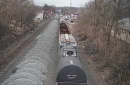 A train running along the track