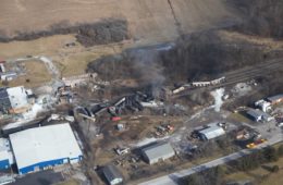 aerial view of train derailment