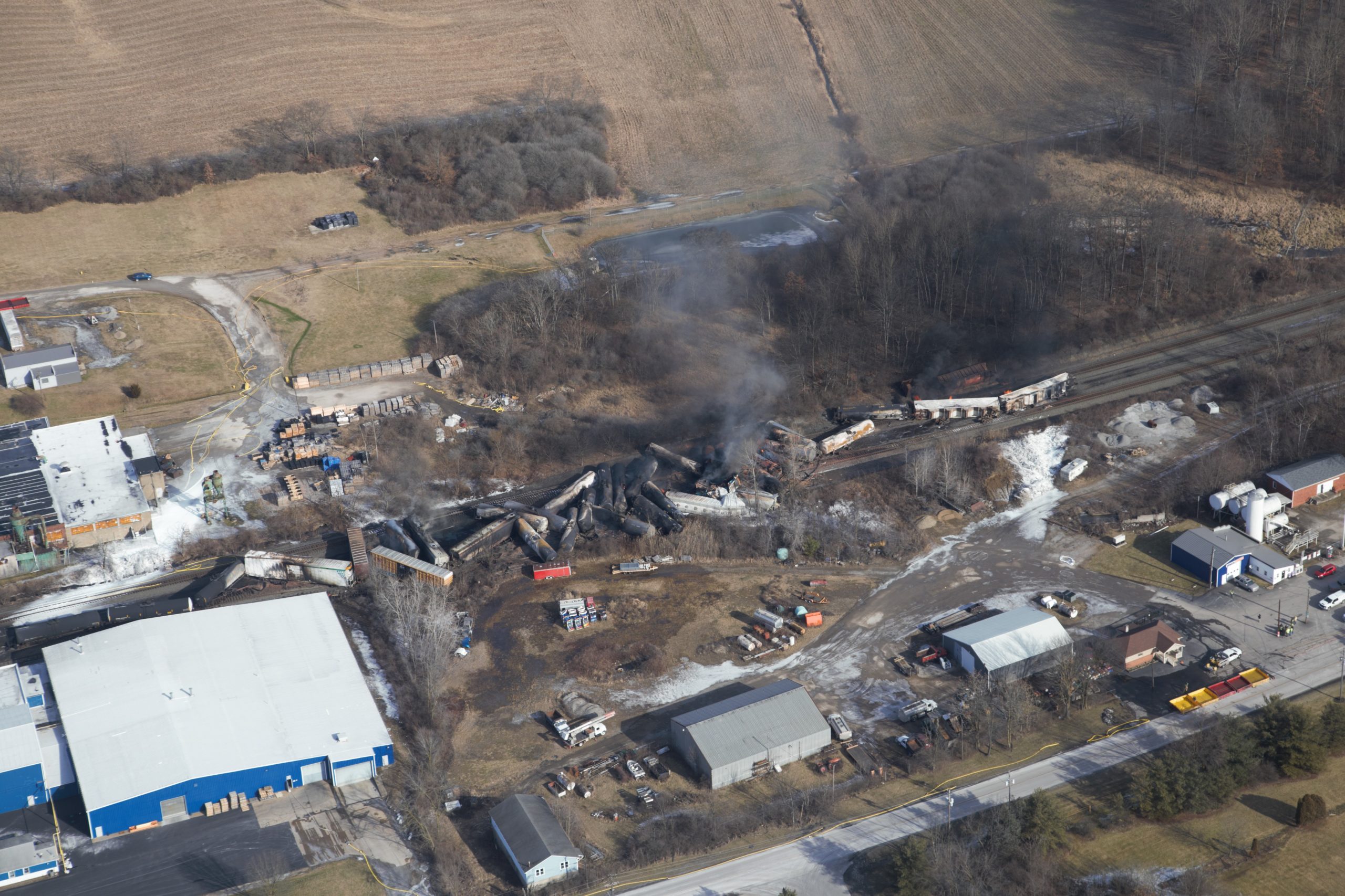 aerial view of train derailment