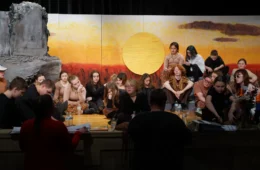 students on a stage