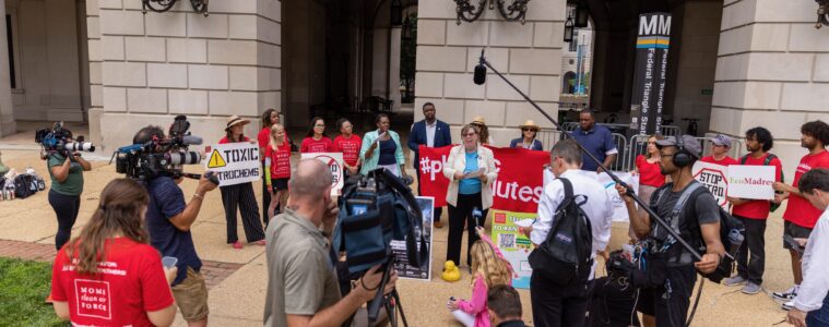 People in front of the cameras at the EPA building