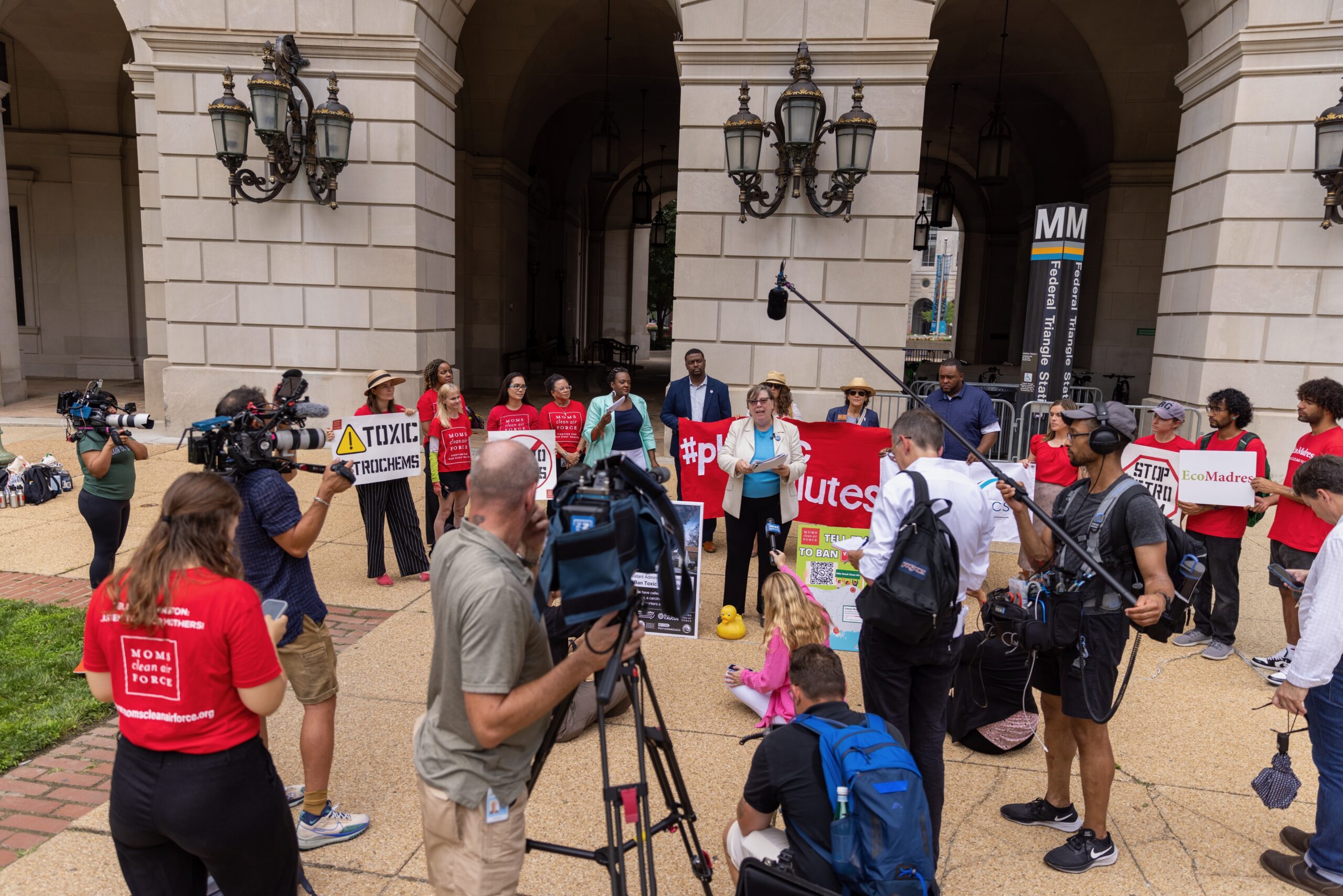 People in front of the cameras at the EPA building