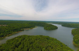 Aerial photo of the lake at Salt Fork State Park