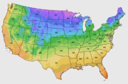 A map of the continental US showing bands of colors across the country.