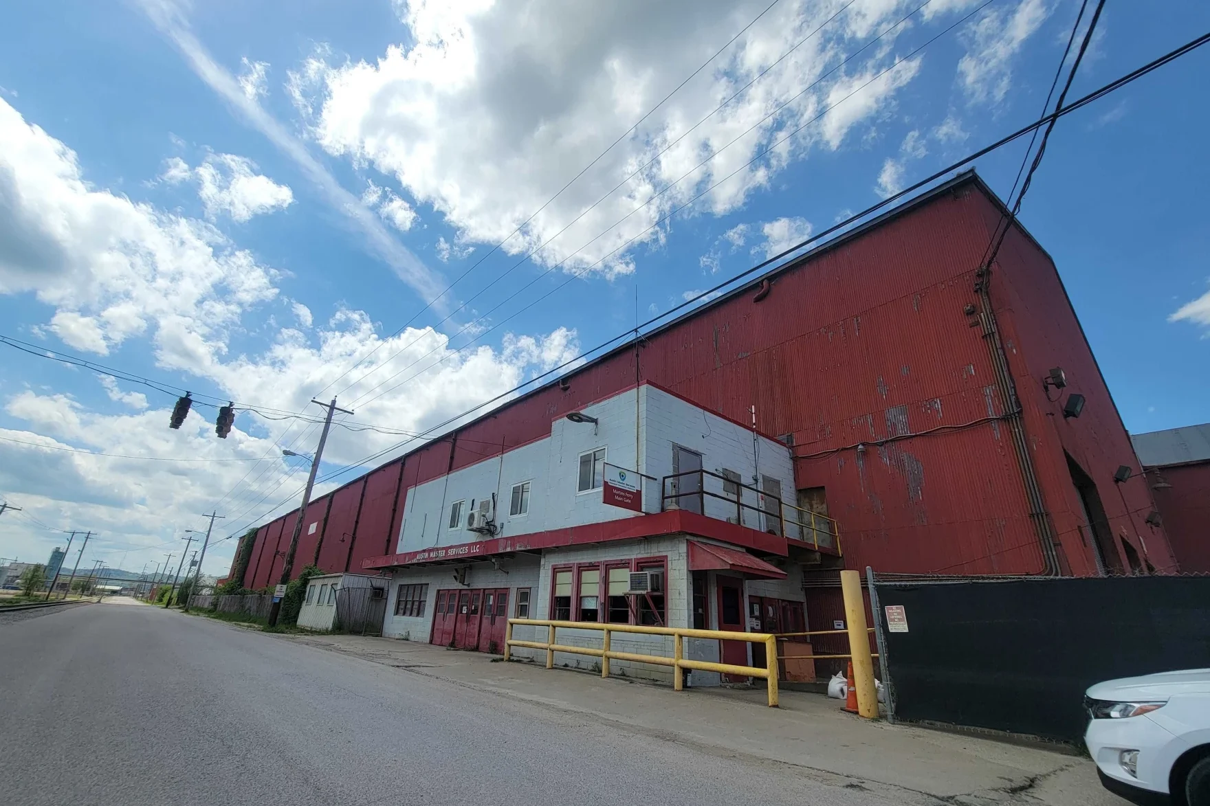 A red industrial building