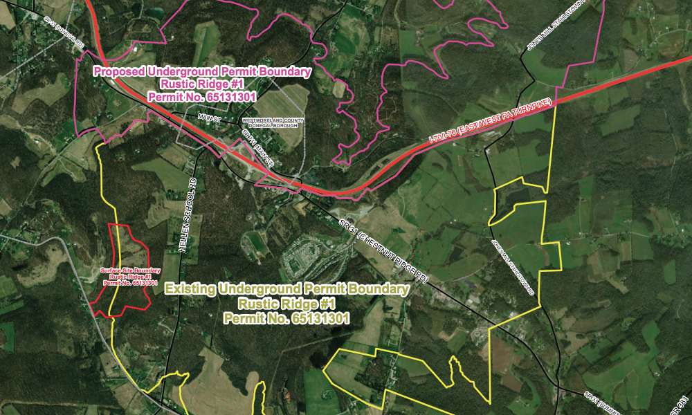 a map showing the boundaries of the mine